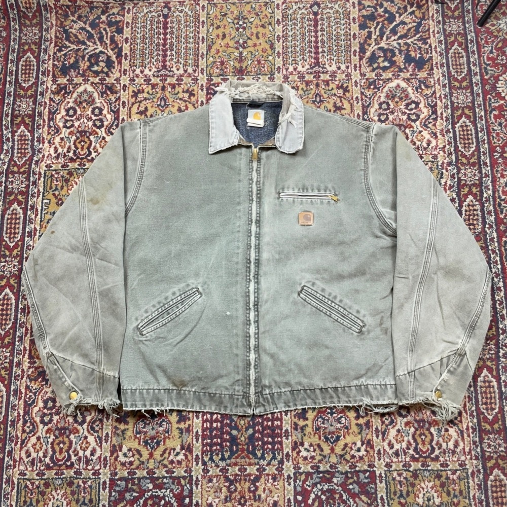 VTG RARE Carhartt J97 MOS Detroit Jacket Faded Thrashed Distressed Green XLT USA